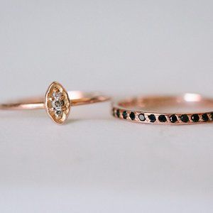 Blanca Monrós Gómez Flat Band w/ 14 Black Diamonds + Diamond Filigree Ring